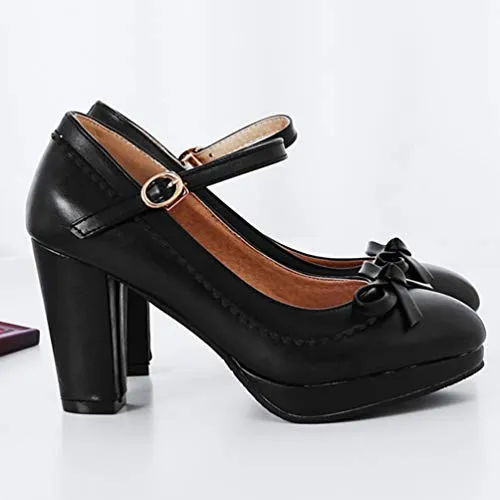 AIMODOR Womens Cute Platform Shoes Mary Jane High Heels Ankle Strap Pumps 8.5,Black