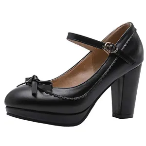 AIMODOR Womens Cute Platform Shoes Mary Jane High Heels Ankle Strap Pumps 8.5,Black
