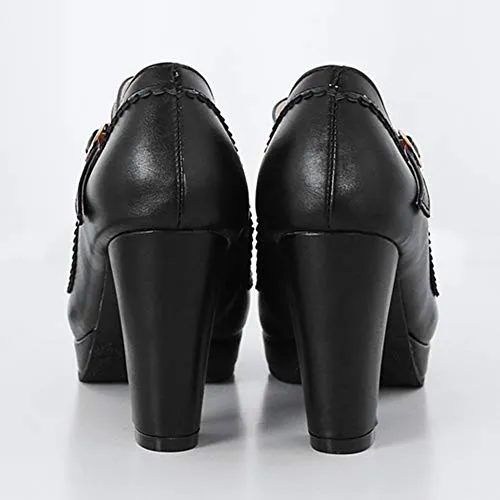 AIMODOR Womens Cute Platform Shoes Mary Jane High Heels Ankle Strap Pumps 8.5,Black