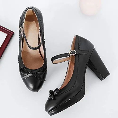 AIMODOR Womens Cute Platform Shoes Mary Jane High Heels Ankle Strap Pumps 8.5,Black