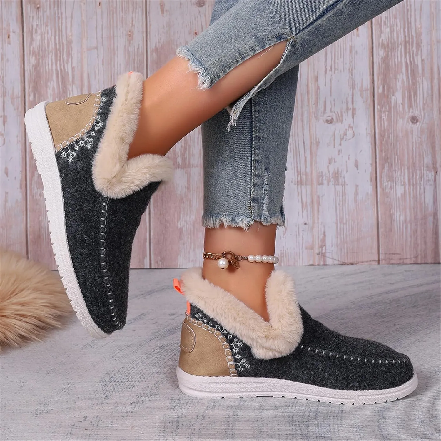 Boots For Women Ankle Booties Dressy Warm Fur Lined Winter Snow Short Booties Casual Fashion Trendy Loafers Shoes