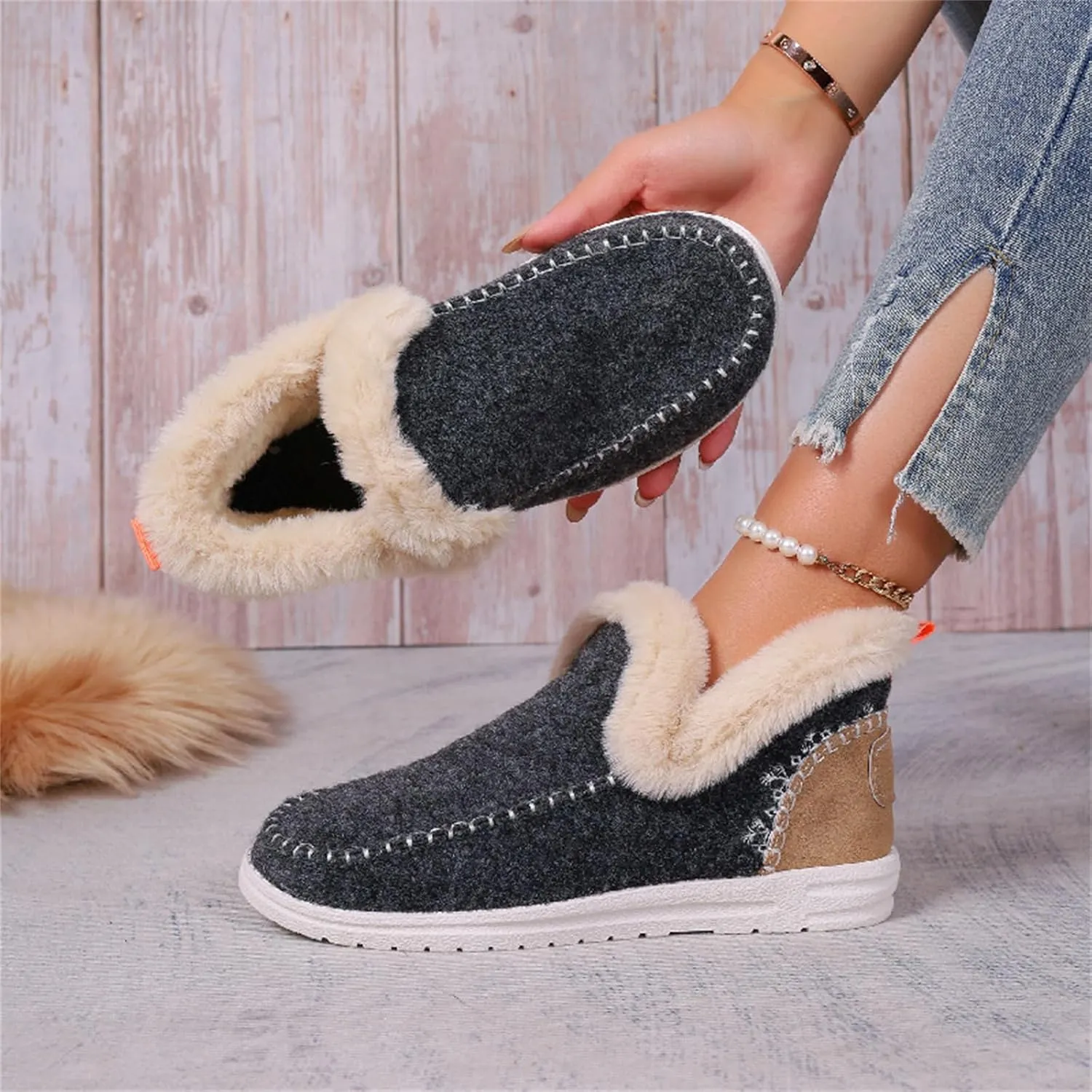 Boots For Women Ankle Booties Dressy Warm Fur Lined Winter Snow Short Booties Casual Fashion Trendy Loafers Shoes