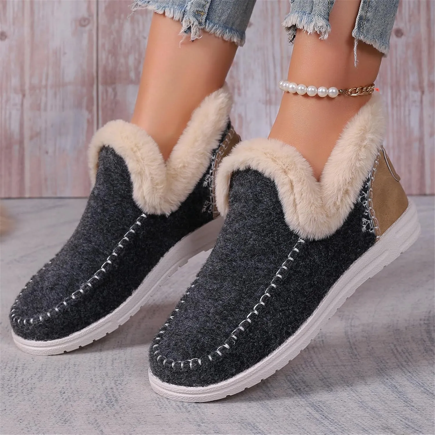 Boots For Women Ankle Booties Dressy Warm Fur Lined Winter Snow Short Booties Casual Fashion Trendy Loafers Shoes