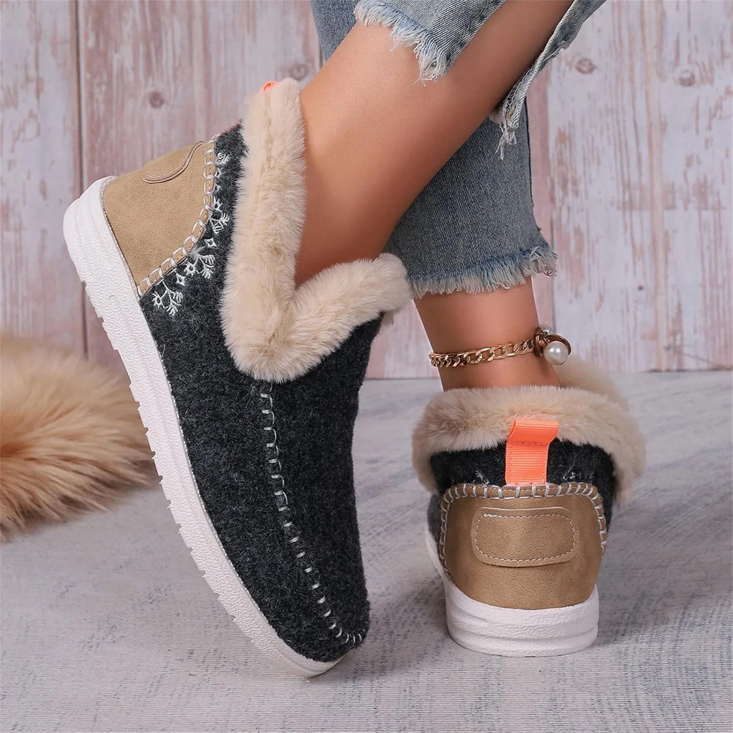 Boots For Women Ankle Booties Dressy Warm Fur Lined Winter Snow Short Booties Casual Fashion Trendy Loafers Shoes