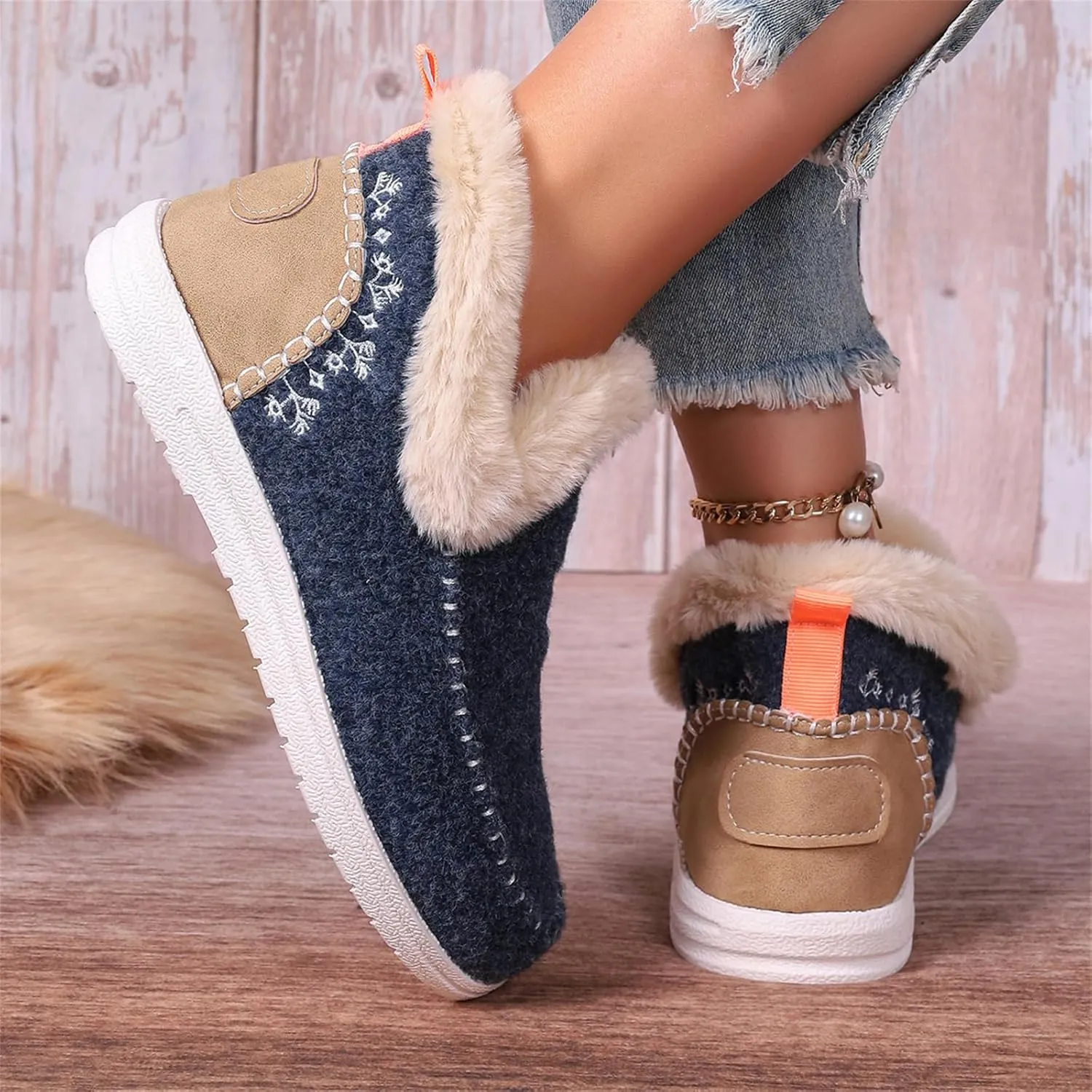 Boots For Women Ankle Booties Dressy Warm Fur Lined Winter Snow Short Booties Casual Fashion Trendy Loafers Shoes