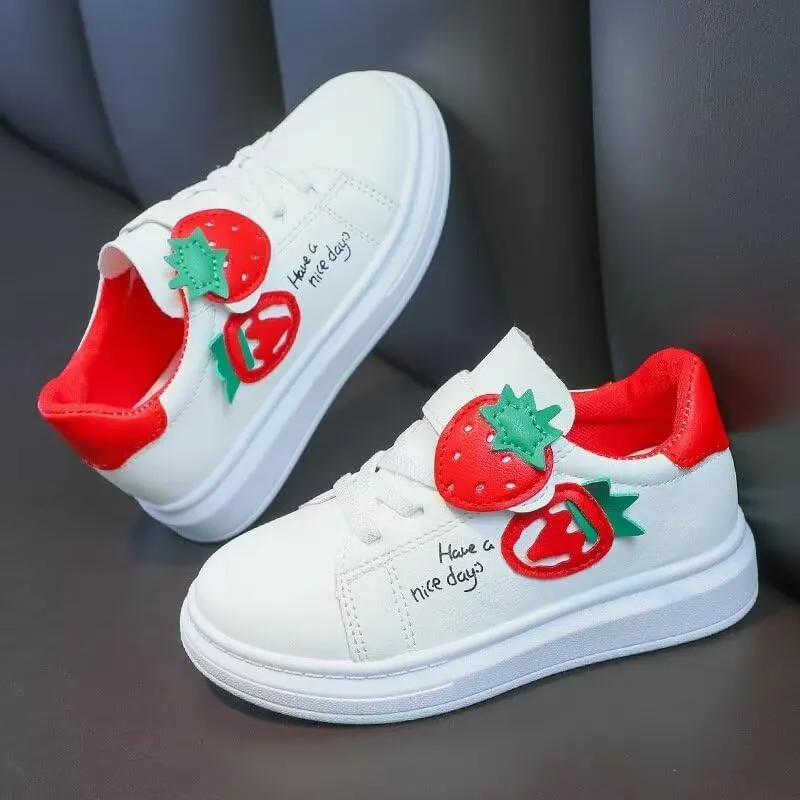 Kids Girl Cartoon Strawberry Casual Sneakers for School Walking Running Travel