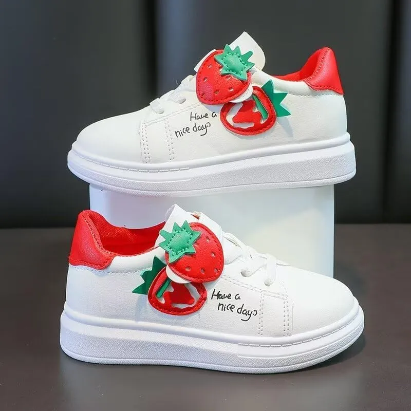Kids Girl Cartoon Strawberry Casual Sneakers for School Walking Running Travel