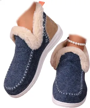 Lausiuoe Boots For Women Ankle Booties Warm Snow Winter Fuzzy Booties Flat Cute Silp On Comfortable Casual Loafers Shoes 2024