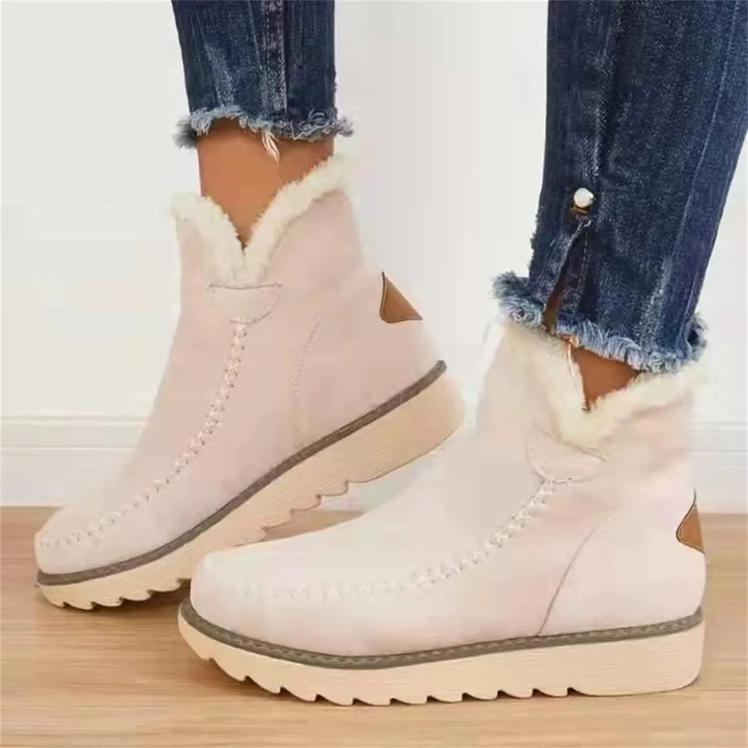 Lausiuoe Trending Winter Boots For Women 2024 Snow Ankle Booties Slip On Comfortable Fuzzy Fashion Casual Loafers Shoes