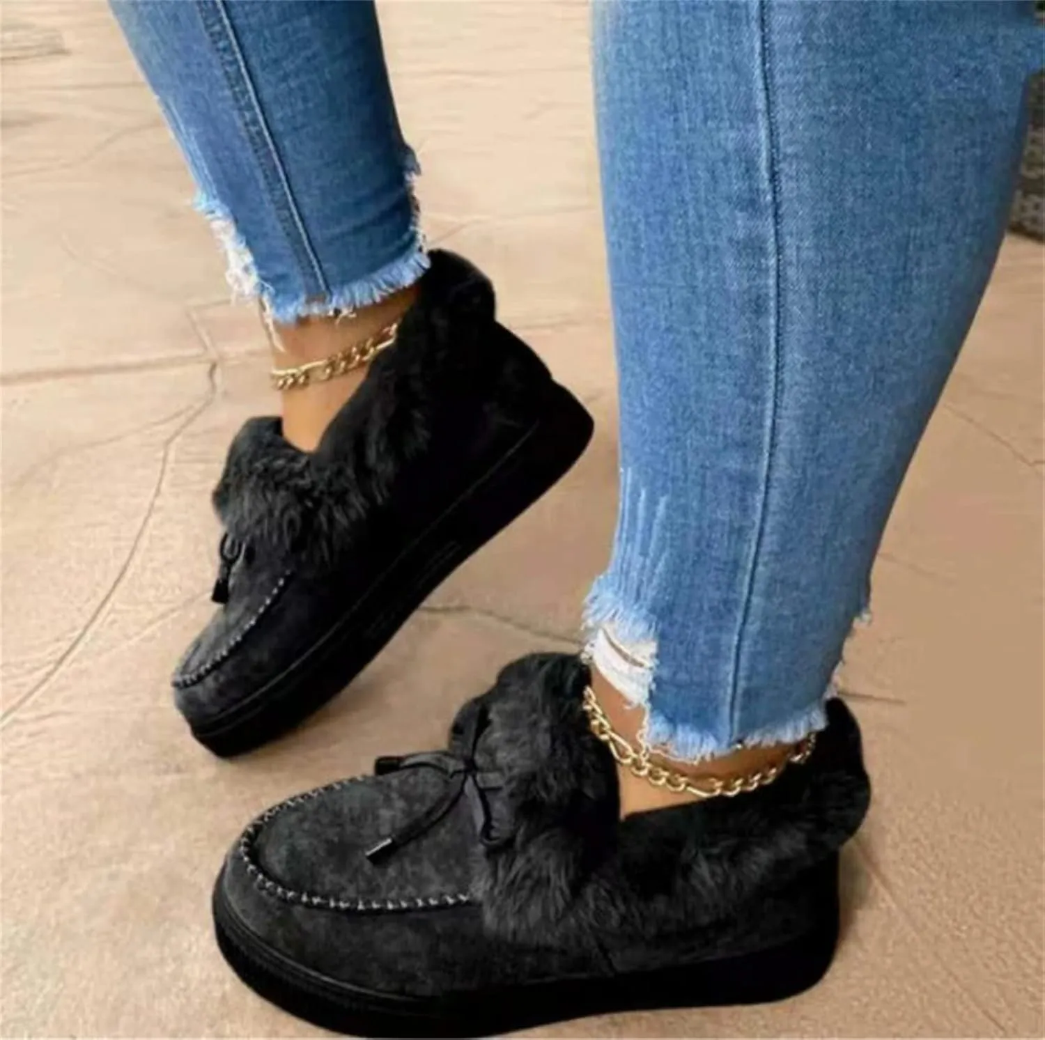 Lausiuoe Winter Fashion Boots For Women 2024 Snow Boots Winter Shoes Fur Lining Warm Ankle Booties Casual Fuzzy Loafers Shoes