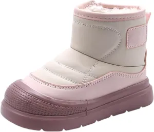 Leather Soft Sole Snow Booties Shoes For Toddler Side Zipper Flat Shoes Boots Kids Unisex Fleece Fuzzy Lined Warm Shoes