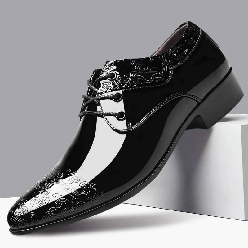Men's Classic Retro Brogue Shoes Fashionable Wedding Party Dress Leather Shoes Black Elevator Lace-Up Business Oxfords