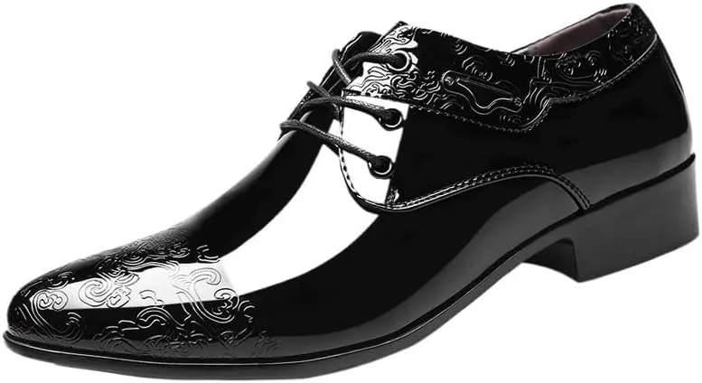 Men's Classic Retro Brogue Shoes Fashionable Wedding Party Dress Leather Shoes Black Elevator Lace-Up Business Oxfords