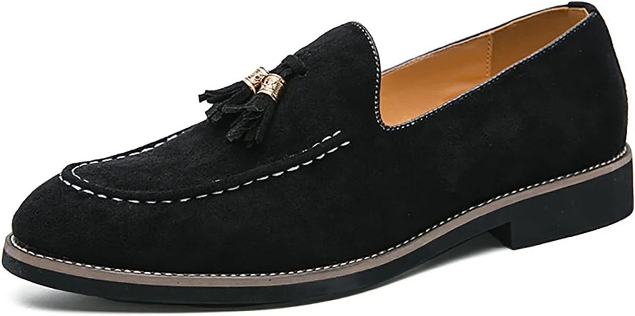 Men's Suede Tassel Slip On Oxford Loafers,Fashionable Business Formal Low Heel Loafers,Hand Stitched Walking Driving Penny Shoes