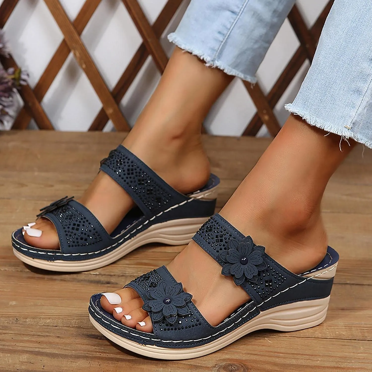 Sandals for Women Thick Bottom Fish Mouth Open Toe Buckle Back Strap Slippers Comfortable Solid Color Casual Non Slip