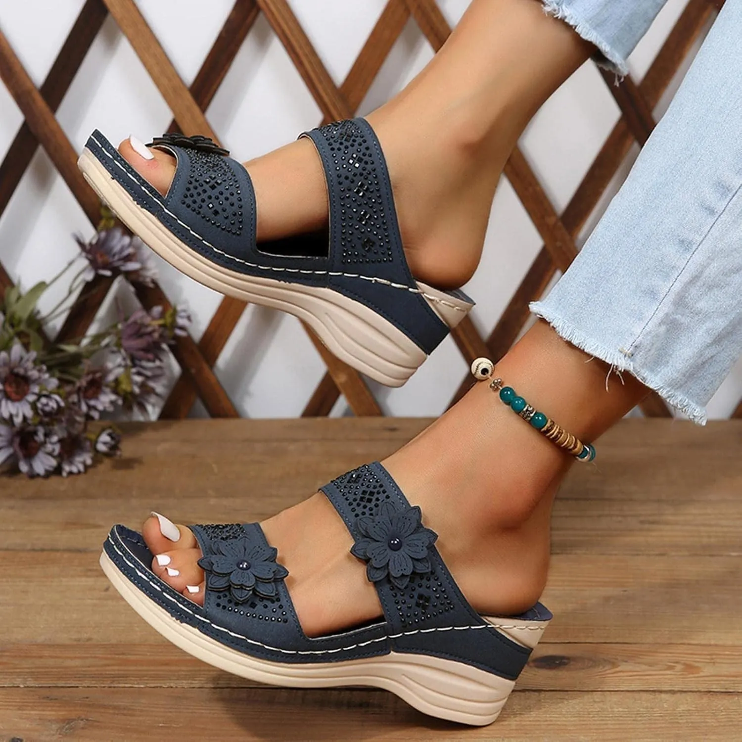Sandals for Women Thick Bottom Fish Mouth Open Toe Buckle Back Strap Slippers Comfortable Solid Color Casual Non Slip