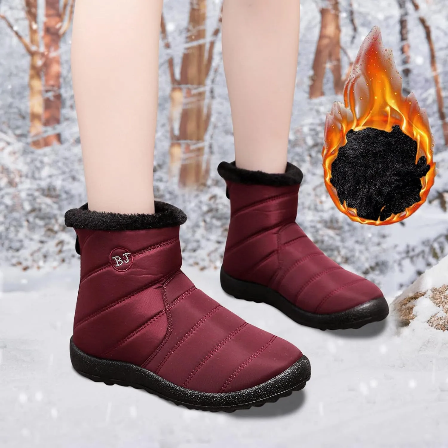 Snow Boots Women Winter Ankle Boots for Women Warm Fur Lined Winter Shoes Water Resistant Non-Slip Outdoor Booties Ladies Thickening Shoes Fashion Classic Zip Flat Sneakers Comfortable Shoes