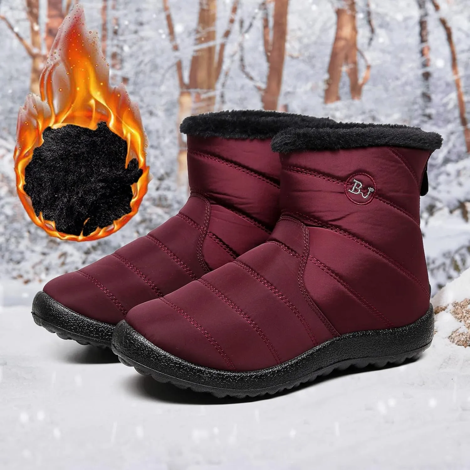 Snow Boots Women Winter Ankle Boots for Women Warm Fur Lined Winter Shoes Water Resistant Non-Slip Outdoor Booties Ladies Thickening Shoes Fashion Classic Zip Flat Sneakers Comfortable Shoes