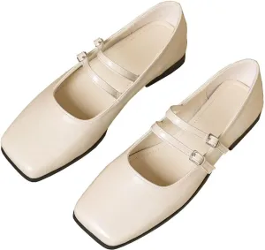 TN TANGNEST Women's Mary Jane Flats Fashion Square Toe Slip On Buckle Flats Soft Comfortable Casual Flat Shoes