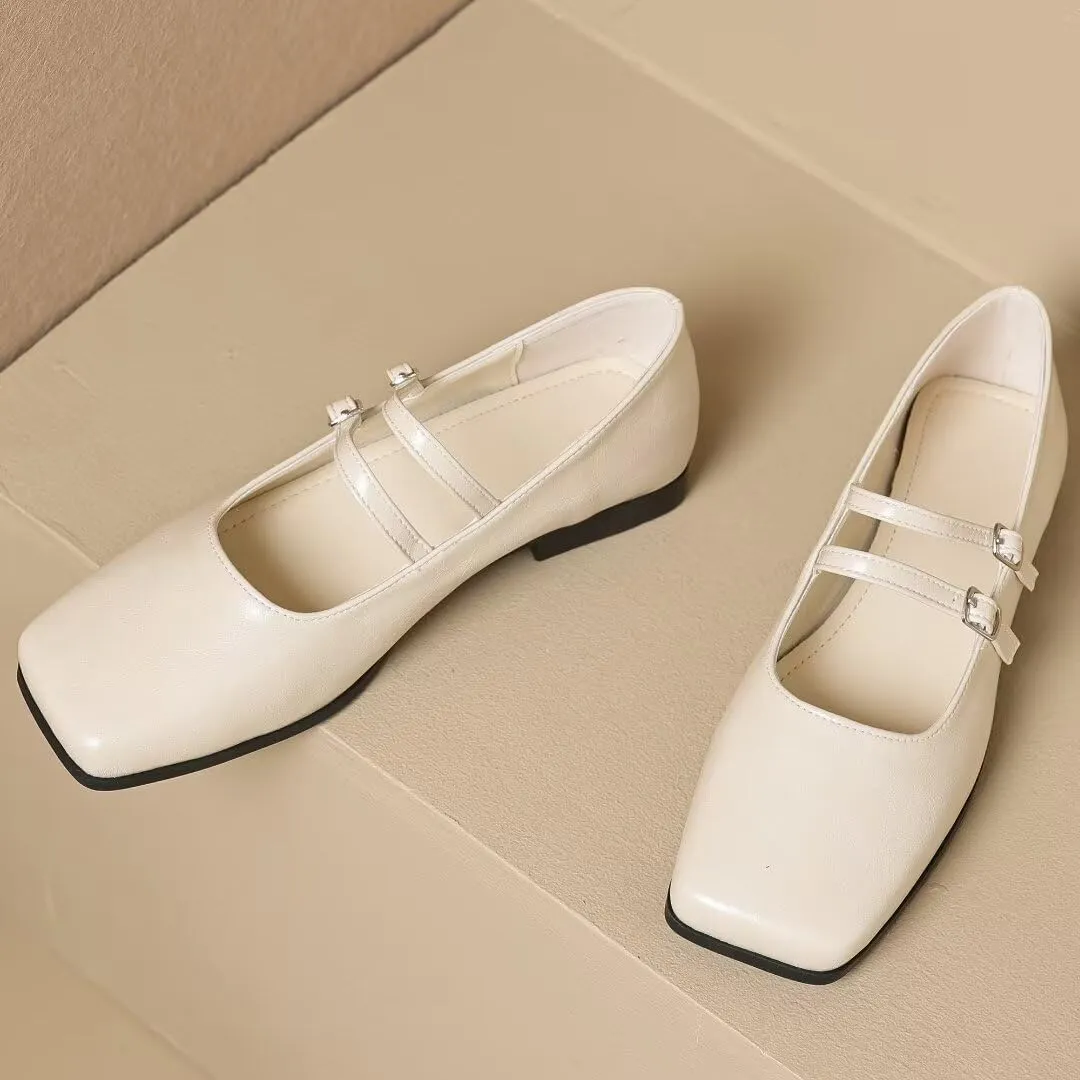 TN TANGNEST Women's Mary Jane Flats Fashion Square Toe Slip On Buckle Flats Soft Comfortable Casual Flat Shoes