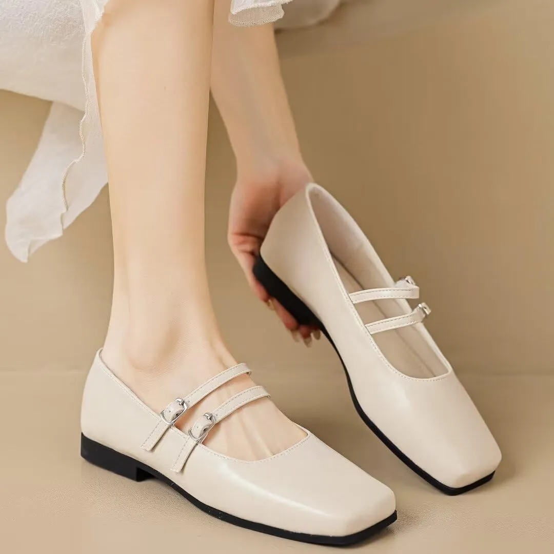 TN TANGNEST Women's Mary Jane Flats Fashion Square Toe Slip On Buckle Flats Soft Comfortable Casual Flat Shoes
