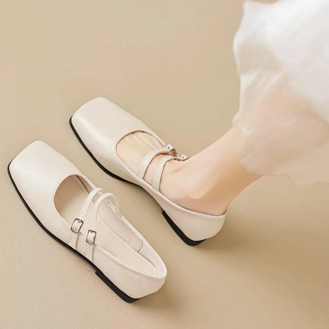 TN TANGNEST Women's Mary Jane Flats Fashion Square Toe Slip On Buckle Flats Soft Comfortable Casual Flat Shoes
