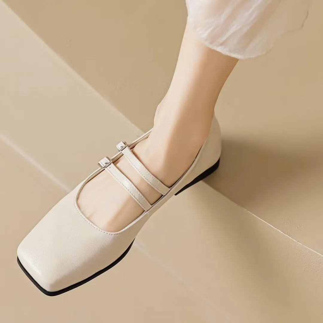 TN TANGNEST Women's Mary Jane Flats Fashion Square Toe Slip On Buckle Flats Soft Comfortable Casual Flat Shoes