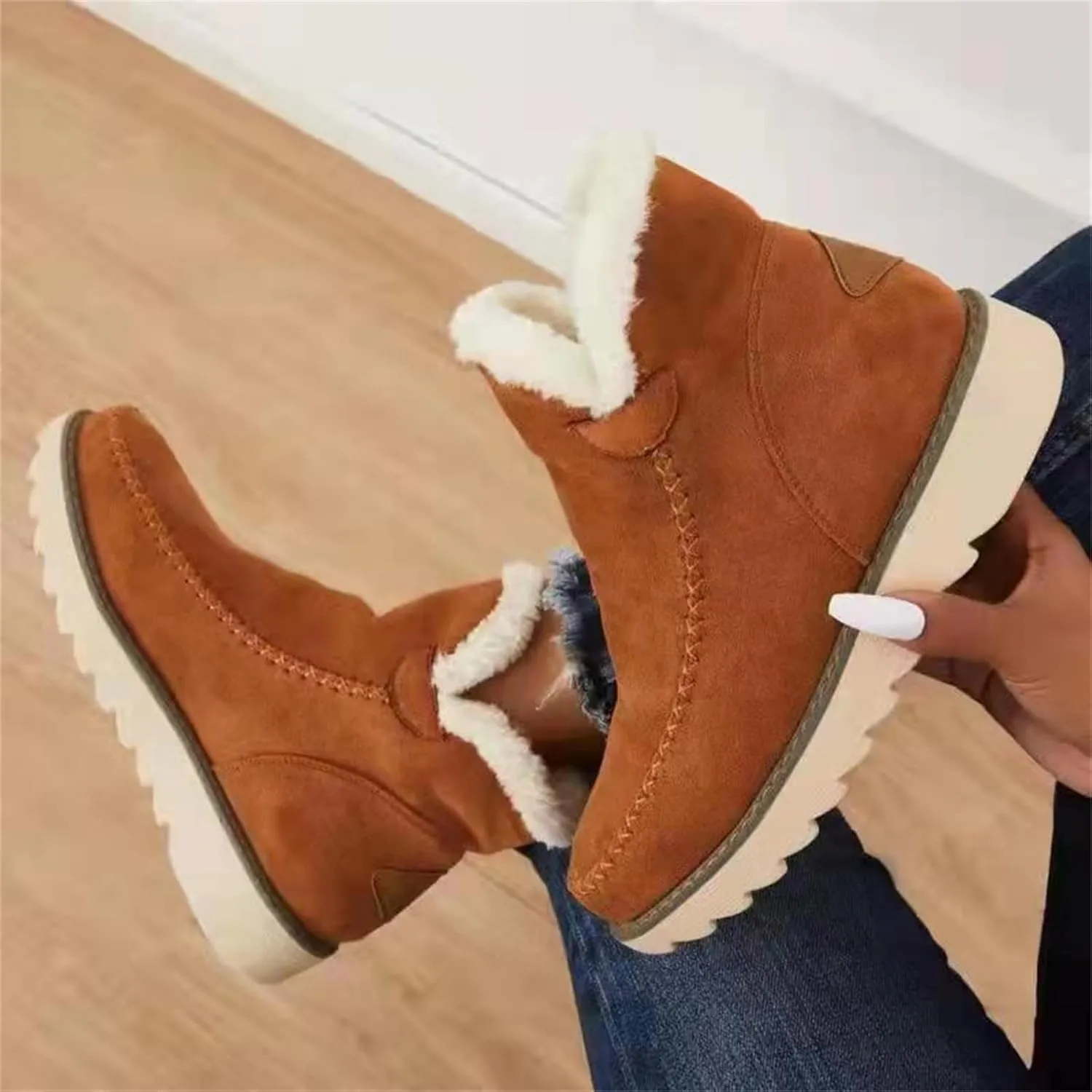 Trending Winter Boots For Women 2024 Snow Boots with Fur Lined Warm Slip On Casual Fuzzy Loafers Shoes Ankle Booties