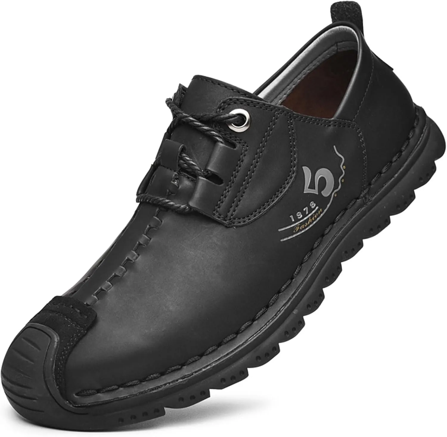 VOCECO Mens Casual Leather Loafers Lightweight Breathable Outdoor Walking Slip On Sneakers Walking Driving Shoes