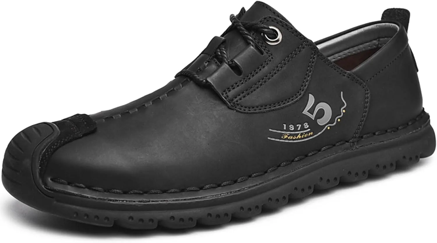 VOCECO Mens Casual Leather Loafers Lightweight Breathable Outdoor Walking Slip On Sneakers Walking Driving Shoes