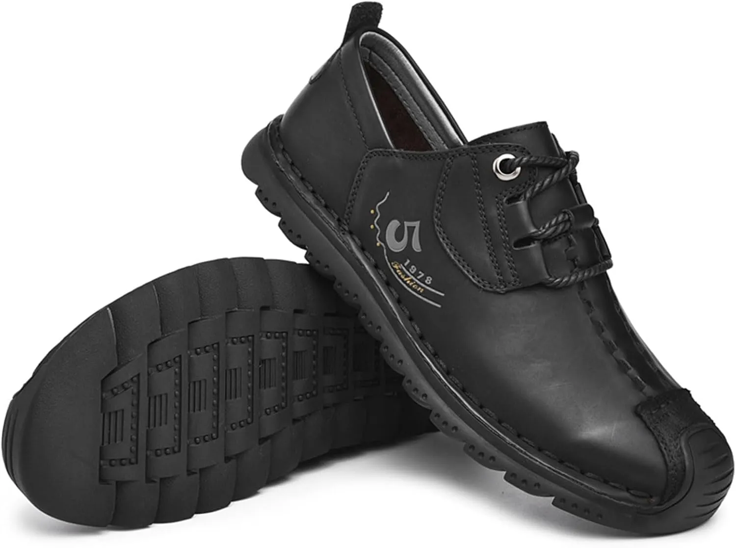 VOCECO Mens Casual Leather Loafers Lightweight Breathable Outdoor Walking Slip On Sneakers Walking Driving Shoes