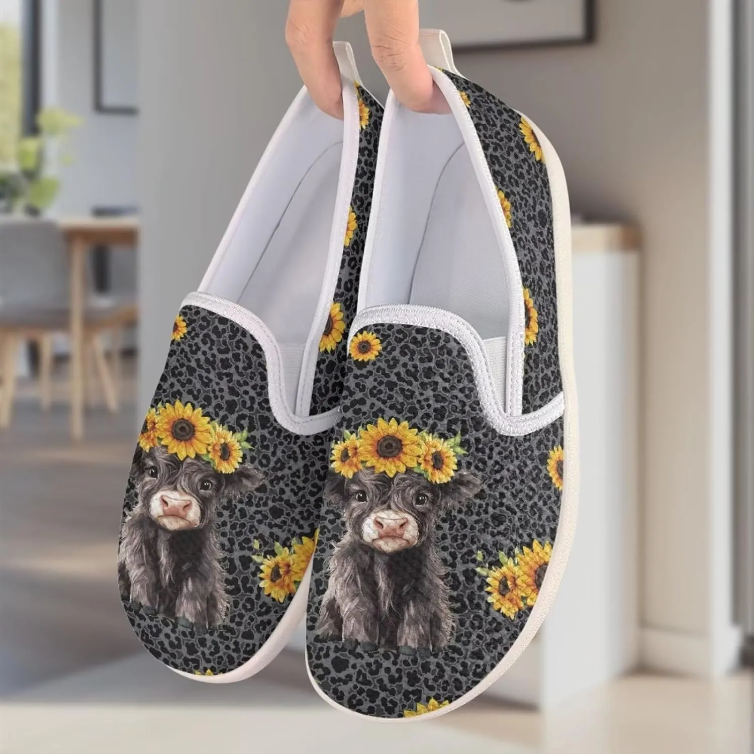 Women's Highland Cattle Outdoor Loafer Casual Walking Wedding Shoes Dress Flats Tennis Loafers