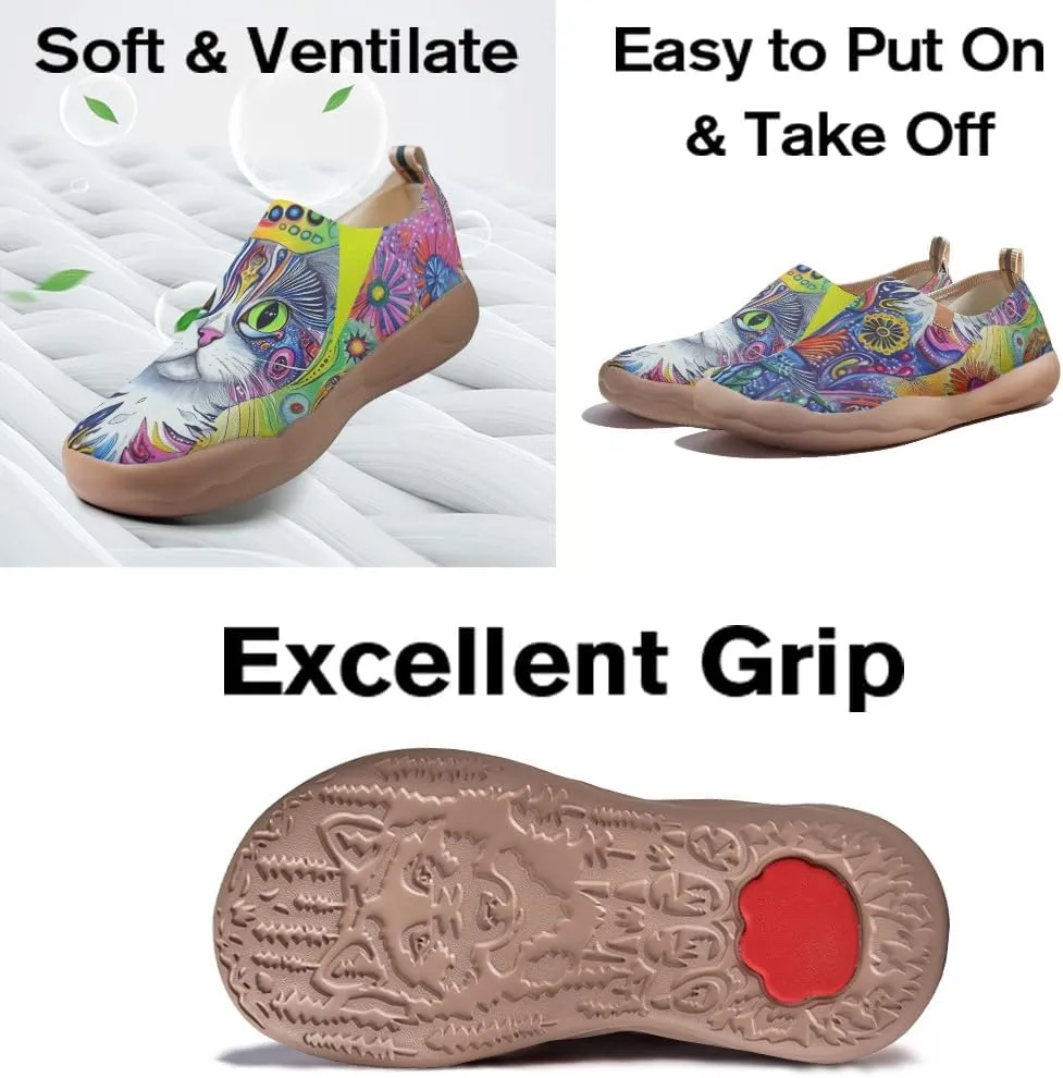 Women's Knitted Slip-on Loafers Comfortable, Light and Fashionable Sneakers Art Painted Travel Shoes