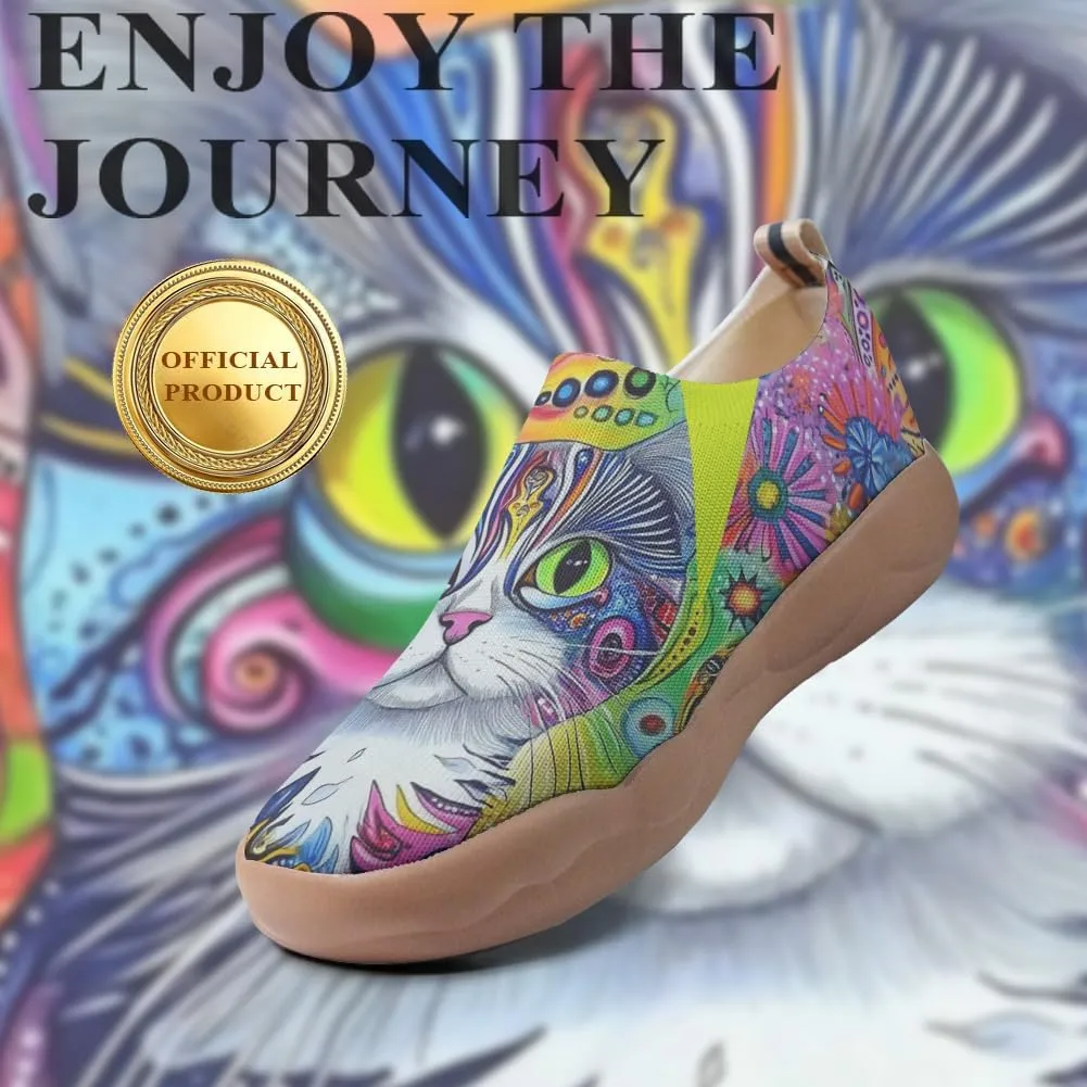 Women's Knitted Slip-on Loafers Comfortable, Light and Fashionable Sneakers Art Painted Travel Shoes